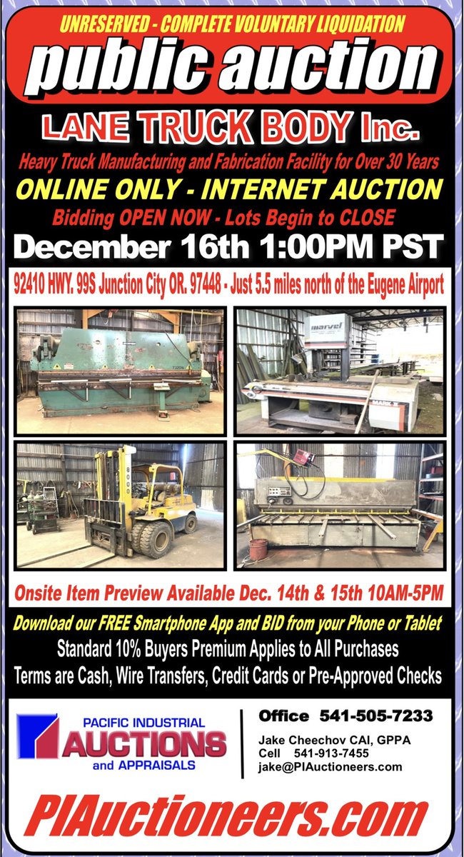 PIAuctioneers's tweet photo. On-site Item preview for this auction is today and tomorrow 10am-5pm - feel free to stop by and check things out - 92410 Hwy. 99S Junction City OR. or if you’re too far away - go to https://t.co/0yNPINFJ6Z to view the catalog!! https://t.co/x4lL78E2um