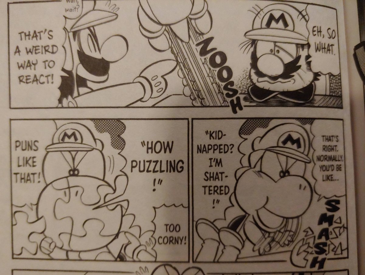 7/ Joke 1: "sarawareta" (passive form of kidnapped) -> "sara wareta" (broke a plate)Joke 2: "jigusoo" (jigsaw) -> "No, it's 'iku zo!' [let's-a-go]"