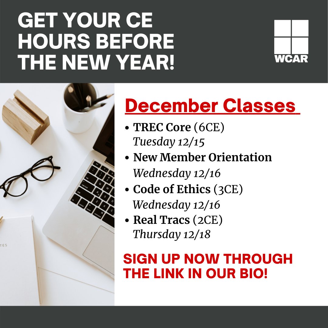 WCAR_TN's tweet photo. Get your CE hours before the New Year! Check out our Education schedule for the remainder of December and sign up at https://t.co/fu6C9uEyjz 
.
#REALTOR #REALTORassociation #WCARTN #williamsoncounty #franklintn #continuingeducation https://t.co/9Ccrkdfwpt