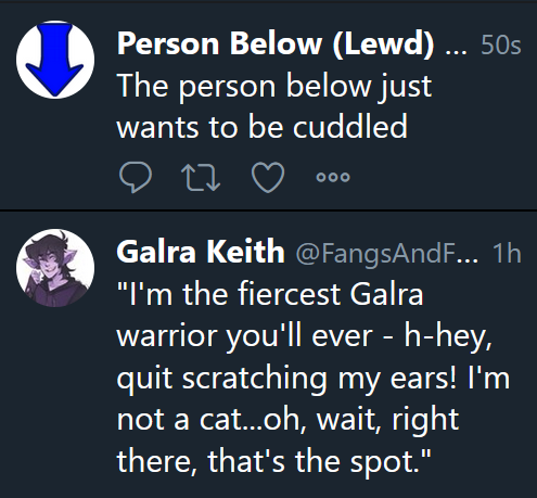 "W-what? That's ridiculous! I'm a warrior, I don't cuddle."

Oh he wants cuddled big time.