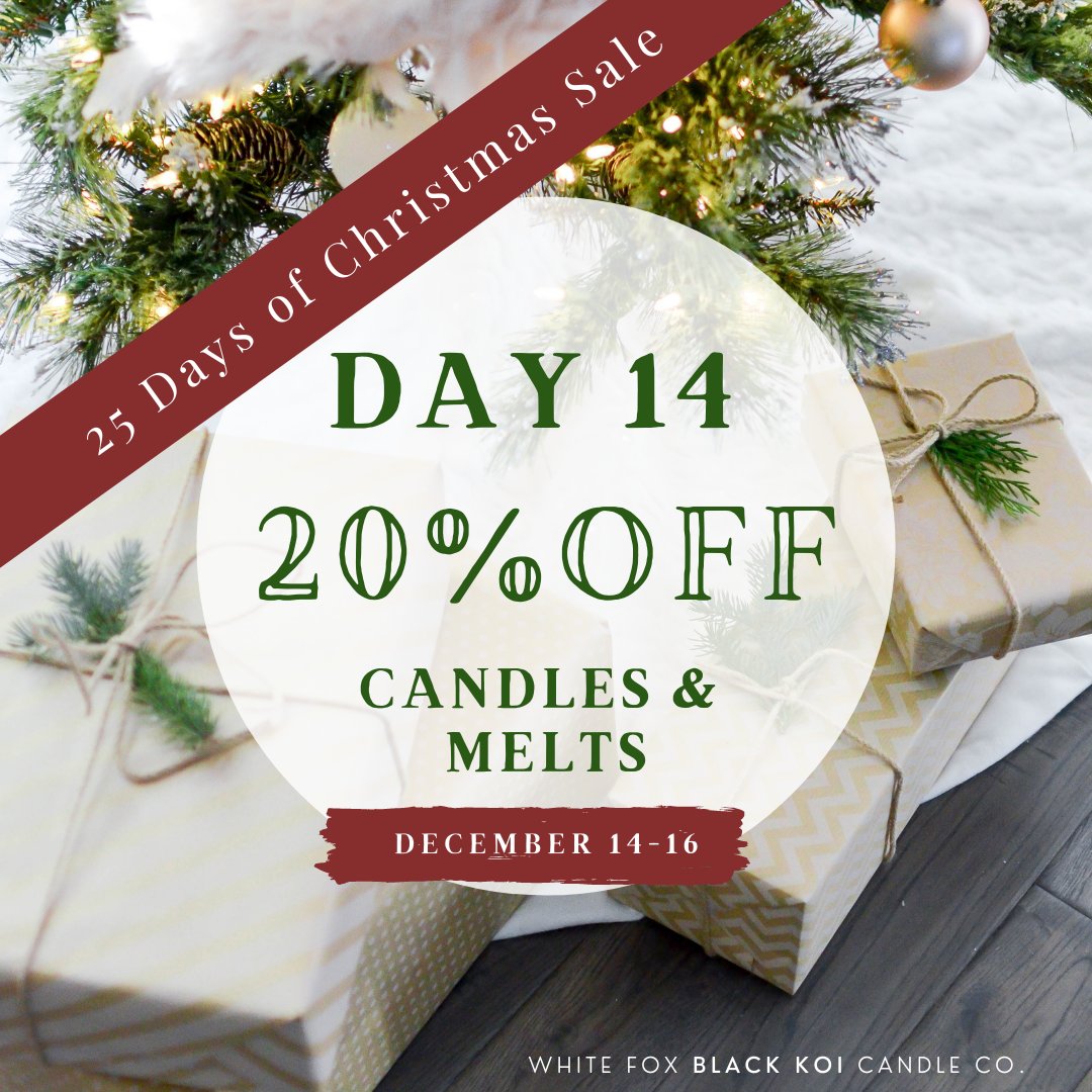 Day 14 of our 25 Days of Christmas Sale is here! This sale only lasts from December 14-16 so don’t miss out on the savings ✨

🎄 Everything is 20% off 🎄
⭐️ Shop Now &gt;&gt; whitefoxblackkoi.com 

The next gift opens DECEMBER 17TH so stay tuned for more details!