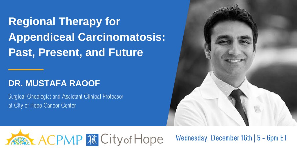 Appendix Cancer PMP Research Foundation (@acpmpresearch) on Twitter photo Webinar w/ <a href="/MustafaRaoofMD/">Mustafa Raoof</a> this Wednesday! Information on:
ā¢Appendiceal tumors
ā¢Molecular profiles
ā¢1st U.S. clinical trial for new investigational therapy - PIPAC (Pressurized Intraperitoneal Aerosolized Chemotherapy)
ā¢Plus live Q&A
Register: us02web.zoom.us/webinar/regist⦠Webinar w/ <a href="/MustafaRaoofMD/">Mustafa Raoof</a> this Wednesday! Information on:
ā¢Appendiceal tumors
ā¢Molecular profiles
ā¢1st U.S. clinical trial for new investigational therapy - PIPAC (Pressurized Intraperitoneal Aerosolized Chemotherapy)
ā¢Plus live Q&A
Register: us02web.zoom.us/webinar/registā¦