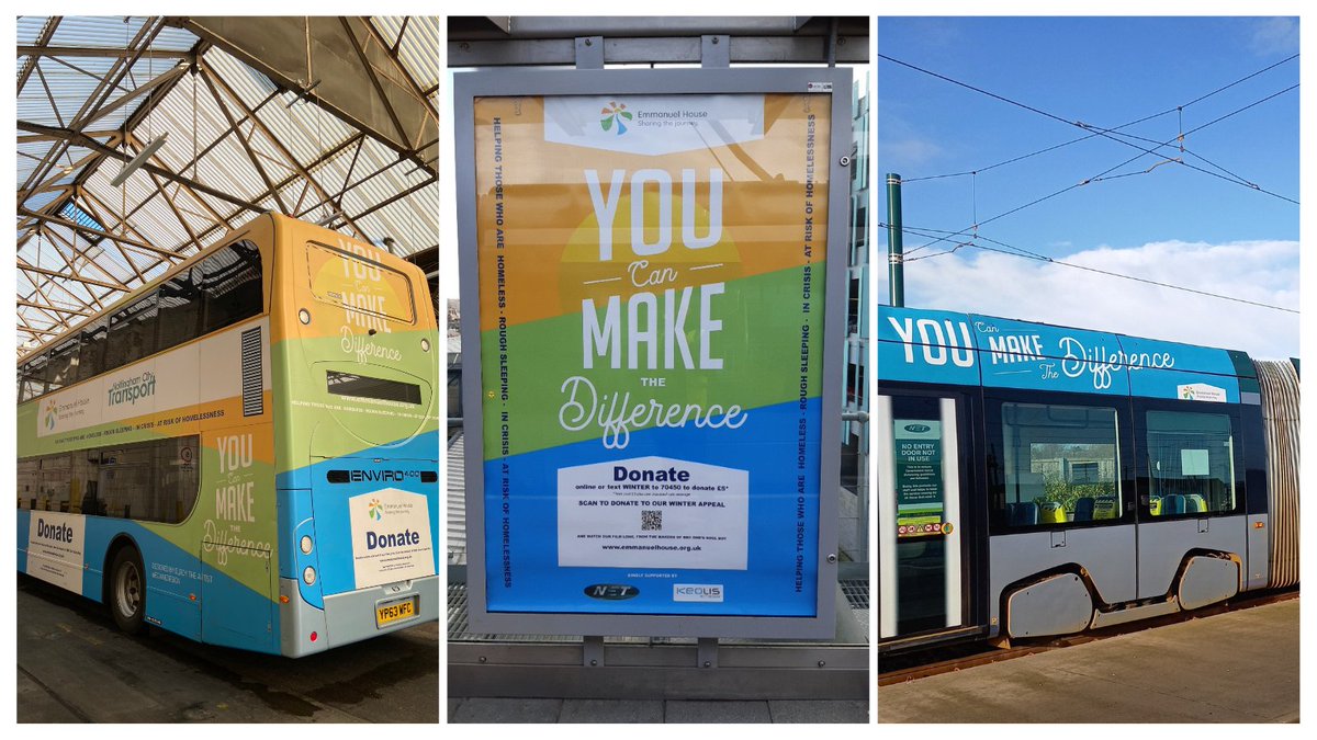 emmanuel_house_'s tweet photo. Thanks to an incredible donation from @NCT_Buses @NETTram & @Adverta_Derby we are excited to reveal our #YouCanMakeTheDifference campaign on a double decker bus, 30 bus super rears, one tram & at 15 tram stops. Raising awareness of our work in supporting those who are homeless π https://t.co/NHfM5MxZdZ