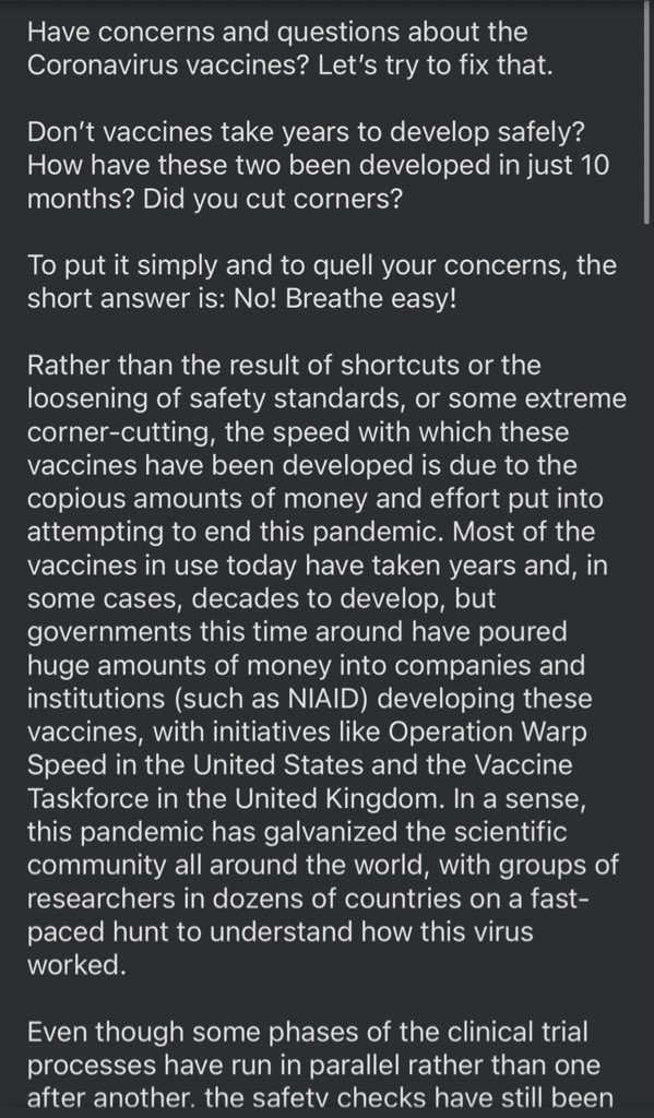 Concerns about the vaccines and the speed as to which they were developed? Read these to ease your mind. 1/2