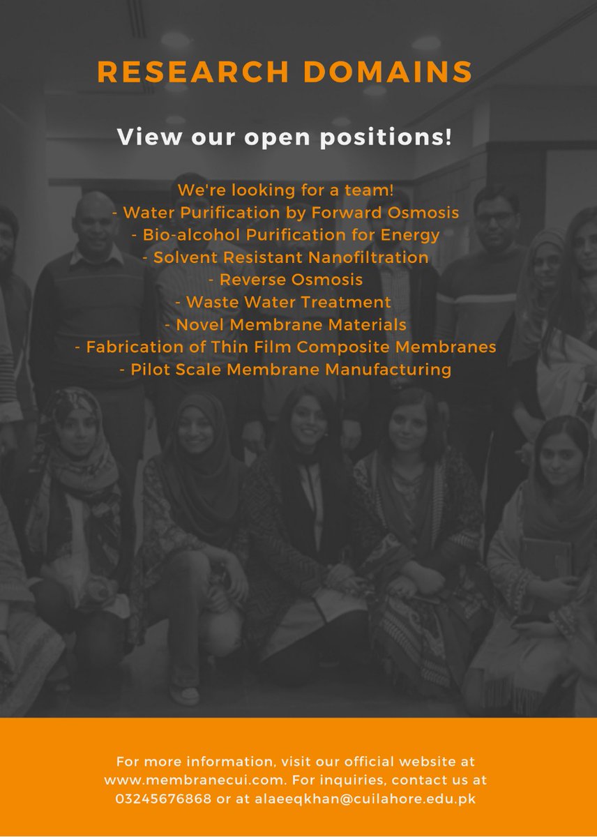 Khans_Lab's tweet photo. We are hiring!!! We have multiple open PhD positions in the field of membrane technology. Please spread the word to promising candidates. 
@AcademicChatter @MMmembranes https://t.co/mLQd6LtsSX