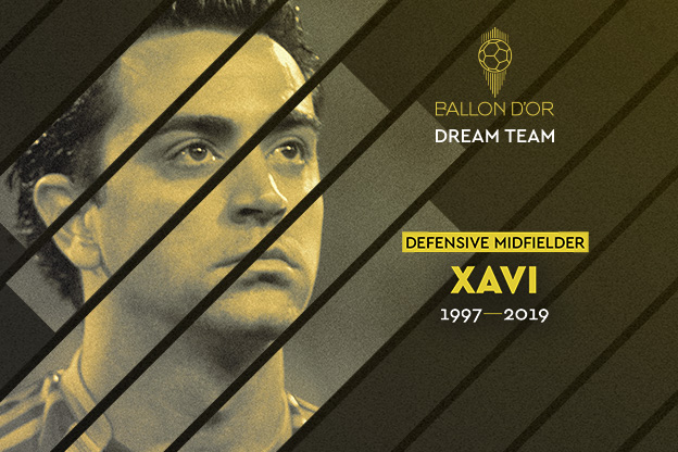 ballondor's tweet photo. 🌟 (2/2) 🇪🇸 Xavi is elected by our 140 journalists jury as best defensive midfielder of all time !  #BOdreamteam https://t.co/gApgmfl9yv
