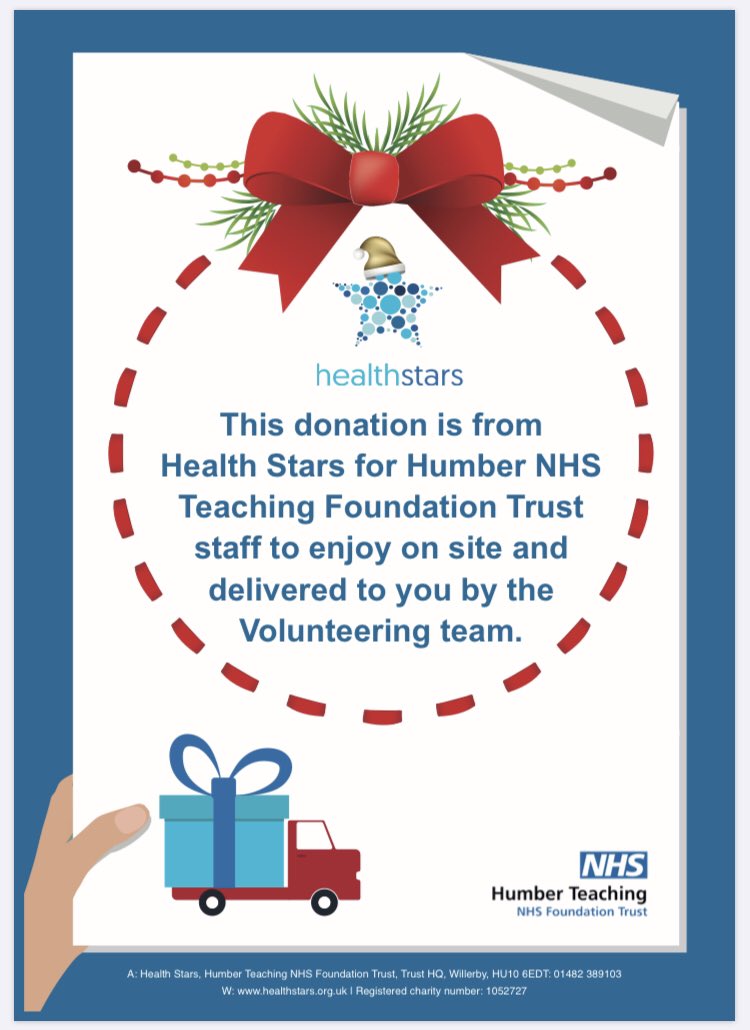 Today we have started to distribute our #HealthStarsChristmasHampers across @HumberNHSFT 
A massive thank you to all of our #VolunteerDrivers for delivering these to our teams 📦
#SpreadingChristmasCheer 
@MicheleMoranCEO @SmileHealth_ @SmileF_Hull