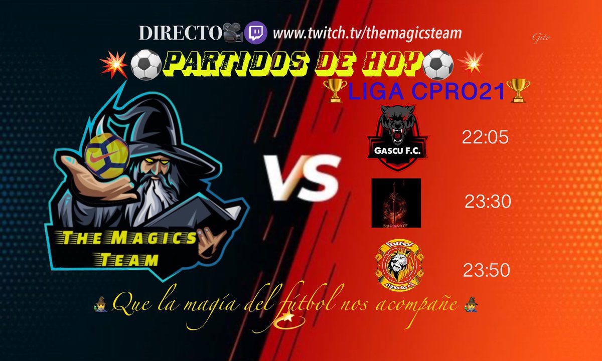 💥PARTIDOS DE HOY💥🏆LIGA CPRO21🏆🆚<a href="/c_gascu/">Gascu C.F</a> <a href="/REDLEGENDSCF1/">REDLEGENDSCF</a> @espectacf
🤞Suerte a los rivales🤞 🧙‍♂️#Somosmagics