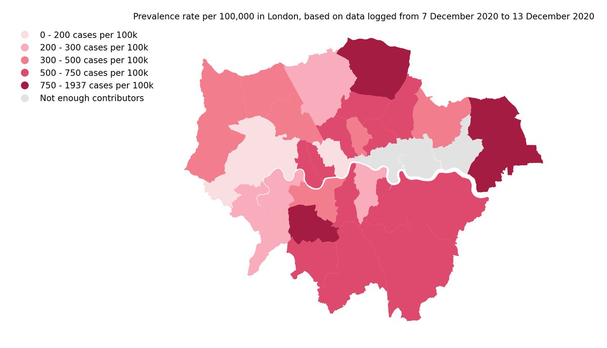timspector's tweet photo. As London goes into Tier 3 - The ZOE app shows the wide six-fold variation in symptomatic cases even in adjacent boroughs. Question the benefit of locking down now to release in ten days time - as you risk repeating the Welsh rebound effect with levels twice those of London. https://t.co/ewSSSEsIQg