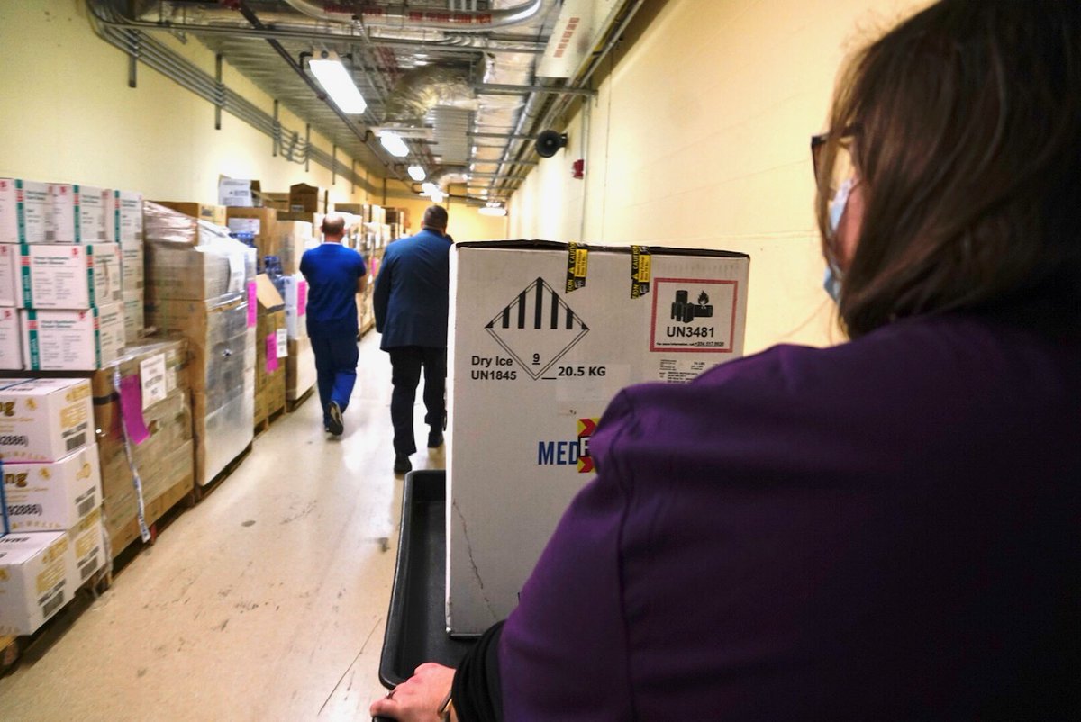 UWHealth's tweet image. Our first doses of the Pfizer COVID-19 vaccine arrived this morning. The first UW Health employees will receive the vaccine this afternoon, following federal and state guidelines to begin vaccinating frontline healthcare workers.