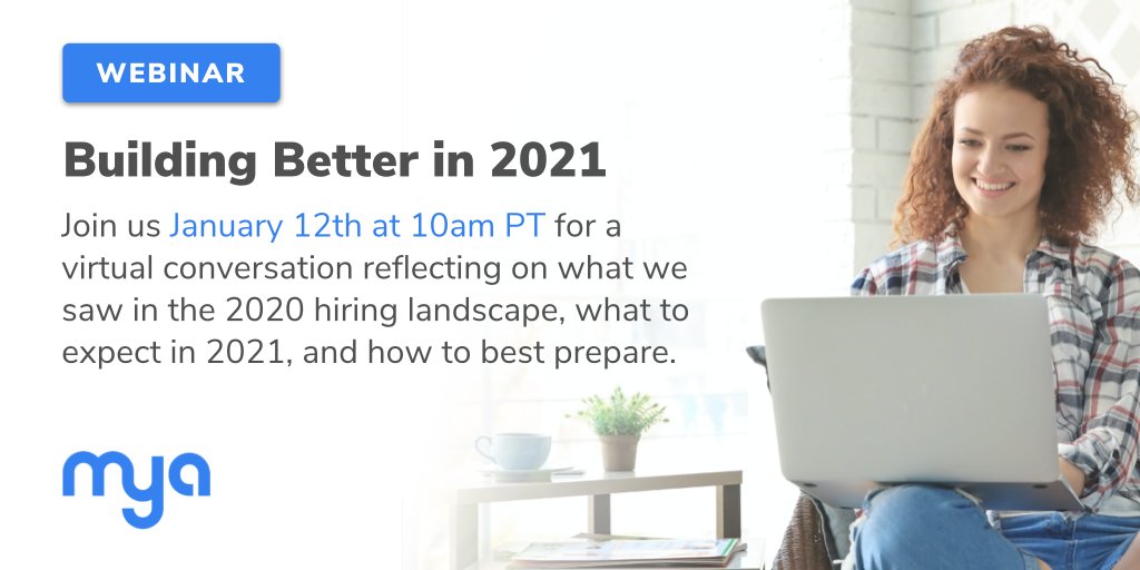 Having a tech-first mindset will benefit your business in the long-term. Hear from <a href="/EyalGrayevsky/">Eyal Grayevsky</a>, Mya’s CEO and Co-Founder, as well as David Francis, Director of Research at <a href="/TalentTechLabs/">Talent Tech Labs</a> on 1/12 at 10 am PT! ow.ly/TM5350CG5ns

#BuildBetterIn2021 #hiring #FutureOfWork