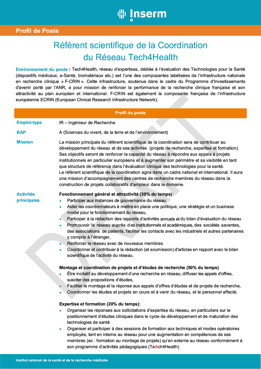 CIC_IT_LILLE's tweet photo. Pour développer nos activités, nous recherchons un(e) référent(e) scientifique de la coordination du réseau Tech4Health. Si vous pensez correspondre au profil décrit et que l'offre vous intéresse, n'hésitez pas à soumettre votre candidature! #Joboffer #Inserm #CICIT #Lille 🧐 https://t.co/QWm25st2LU