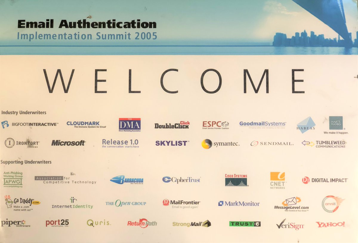 15 years ago 1st effort to merge #SFP, #SenderID &amp; #DKIM which led to forming <a href="/otalliance/">otalliance</a> (now part of <a href="/internetsociety/">Internet Society</a>.  Little did we know this would be the foundation for #DKIM &amp; #BIMI.  Thanks to <a href="/craigspi/">Craig Spiezle</a>, @microsoft, <a href="/Peterson_Agari/">Patrick Peterson</a> <a href="/davejevans/">Dave Jevans</a> <a href="/jimfenton/">Jim Fenton 🇺🇸🇨🇦</a> @hskatz &amp; others