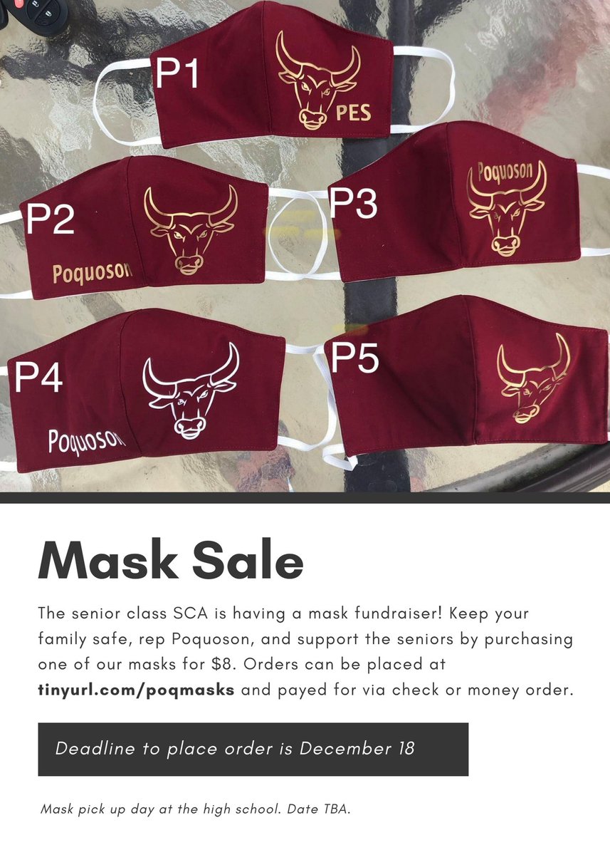 PoquosonHS's tweet photo. Support the Class of 2021 and purchase your mask today! https://t.co/hFgBbVlIMo