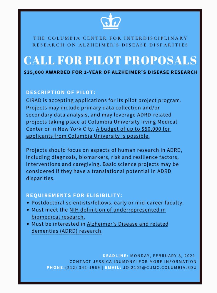 Postdoc &amp; early-career scientists from underrepresented backgrounds: up to 50K pilot award for research on life-course social, environmental, biological, &amp; behavioral mechanisms of disparities in AD and related dementias. Qs? We'll help you develop your idea &amp; apply before Feb 8.