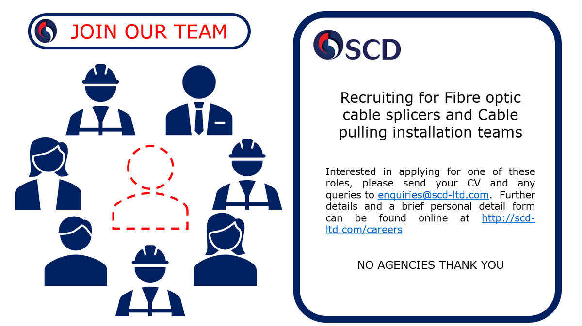 scd_group's tweet photo. RECRUITING for FIbre optic cable splicers and Cable pulling installation teams https://t.co/8CmlEbiMdn