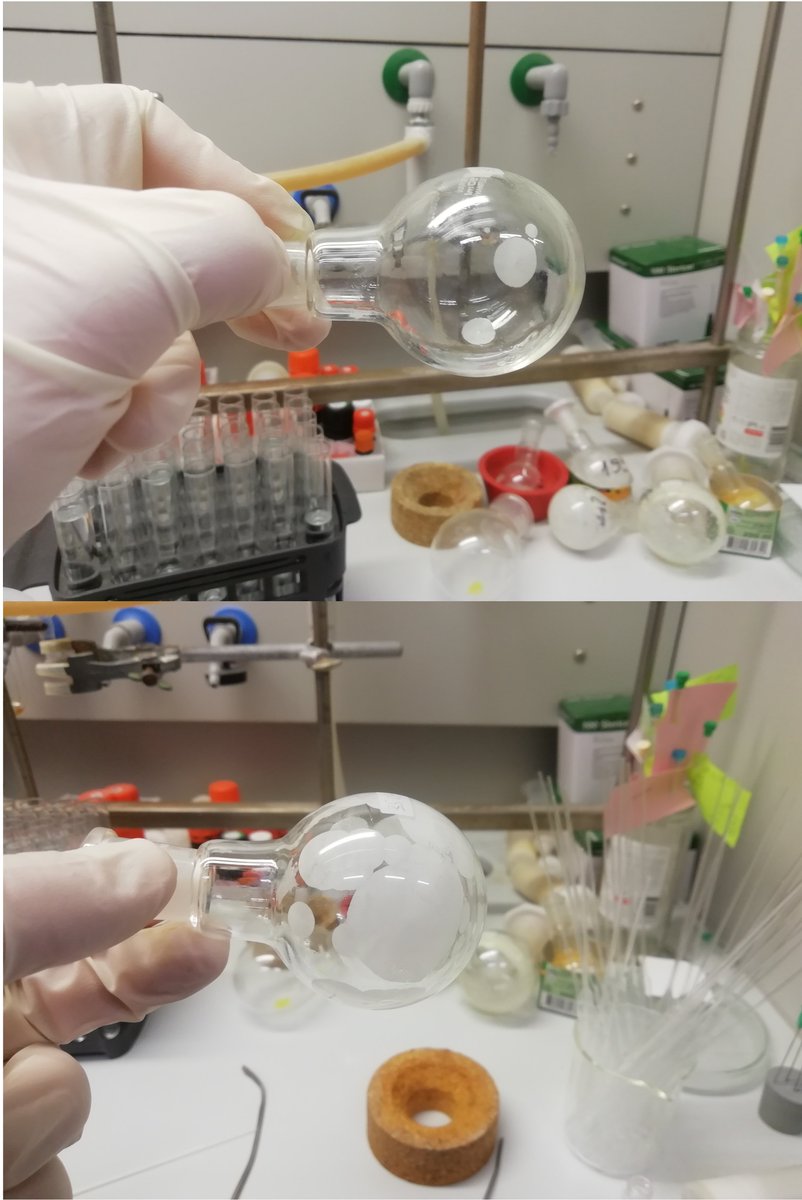 Always cool to see, how pure substance slowly become crystalline. Christmas is coming, even in chemical lab! #esr3 #chemistry #laboratory #Science