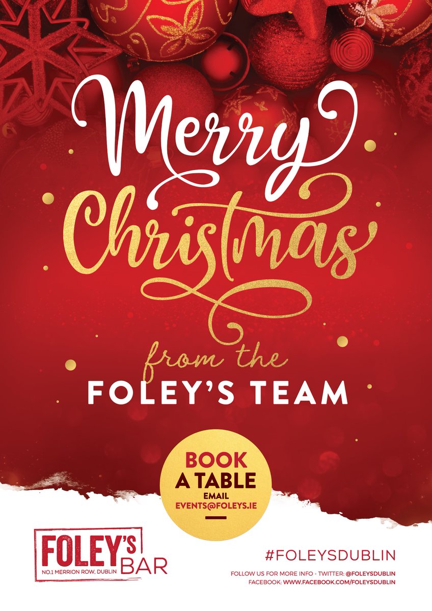 ❗ LIMITED AVAILABILITY ❗

We now have extremely limited availability for the 18th and 19th of December. Our latest sitting for both dates is 4pm - 5:45pm.

To make reservation please email Gráinne at Events@foleys.ie 📲

#foleysbar #foleysdublin #dublin2  #chrismtas #bookings