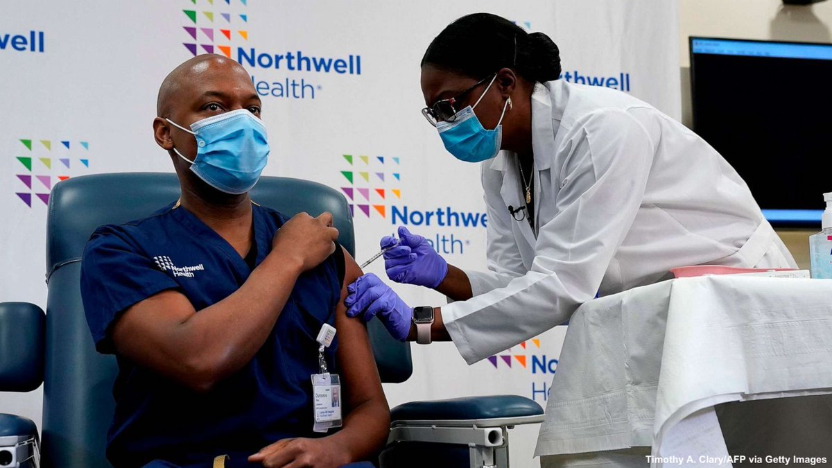 ABC's tweet image. Dr. Yves Duroseau, head of emergency medicine at Lenox Hill Hospital, became the second health care worker to receive the COVID-19 vaccine in New York.

In addition to a family member who is currently hospitalized, Duroseau lost a "dear uncle" to COVID-19. abcn.ws/3gLTppP