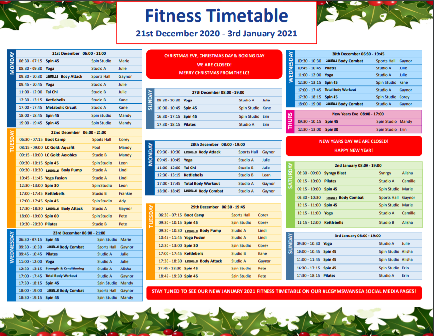 🎵 Holidays are coming.... 🎅

... and we all definitely deserve it!

Between the mince pies and baileys, we still need to keep our immune system high as well as our bodies and minds happy and healthy!

Here's our fitness timetable for the festive period, booking is open now.