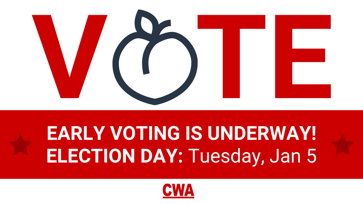 cwa_political's tweet photo. Today's the first day of early voting in GA! Every vote matters in this runoff, so share with all your friends. Go to https://t.co/61iB5LI2wq for more information. #CWAVotes #GAPol https://t.co/B5pGHjGO13