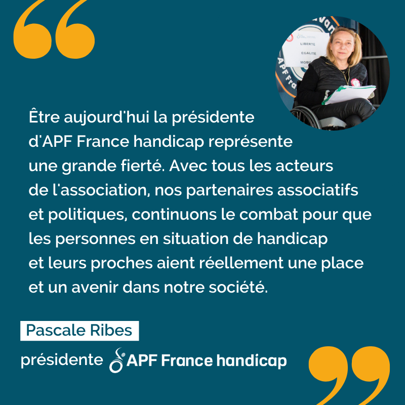 Pascale Ribes a été élue présidente d'APF France handicap lors du Conseil d'administration de ce vendredi 11 décembre 2020.

Adhérente depuis 20 ans et membre du CA depuis 2005, elle succède à Alain Rochon à la présidence de l'association ➡️bit.ly/3nhTp3z <a href="/Ribes_pascale/">Ribes</a>