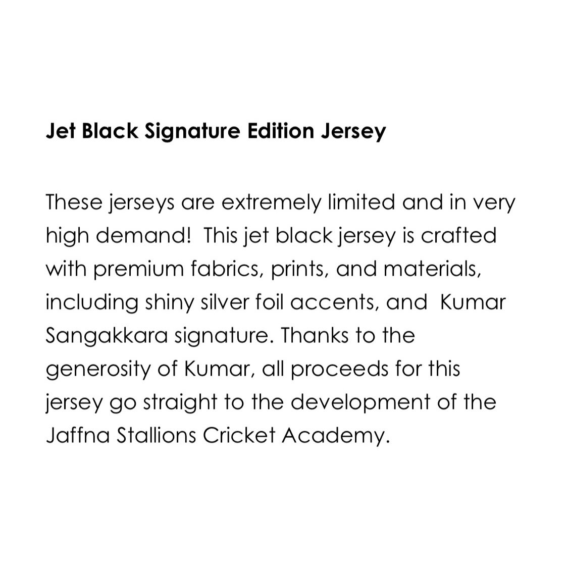 @KumarSanga2 Special edition jersey to raise funds for @JaffnaStallions Cricket Academy! 

Link : jaffnastallionsshop.com/collections/li… 

@LPLT20 @OfficialSLC 

#LPL2020 #jaffna #Cricket #Sanga