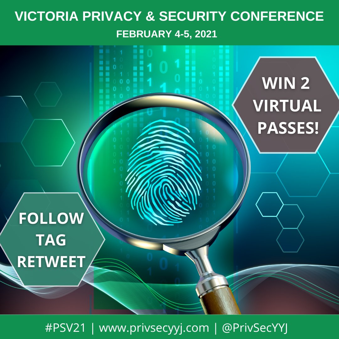 PrivSecYYJ's tweet photo. #Giveaway ALERT 🚨 Have an interest in #cybersecurity #privacy #iot #infosec #dataprotection &amp; #AI? You could WIN 2 free passes for you &amp; a colleague to #PSV21 #cyberprofessionals #PrivSecYYJ

TO ENTER:
Follow @PrivSecYYJ on Twitter
Tag a colleague &amp; Retweet
Contest ends: Dec. 31 https://t.co/TONxwXcA56