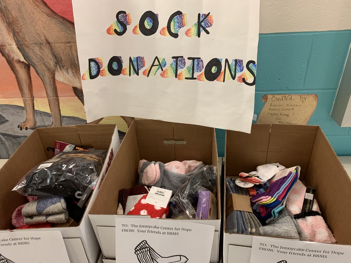 A pair of SOCK DAYS here at Broad Rock! Let's help keep each other warm: as the days grow colder, so do our feet! 5th grade Sock Day is Tuesday 12/15, 6th grade is Thursday 12/17. Wear crazy socks on your day, take a pic, &amp; donate a new pair! <a href="/JonnycakeCtr/">Jonnycake Center</a>