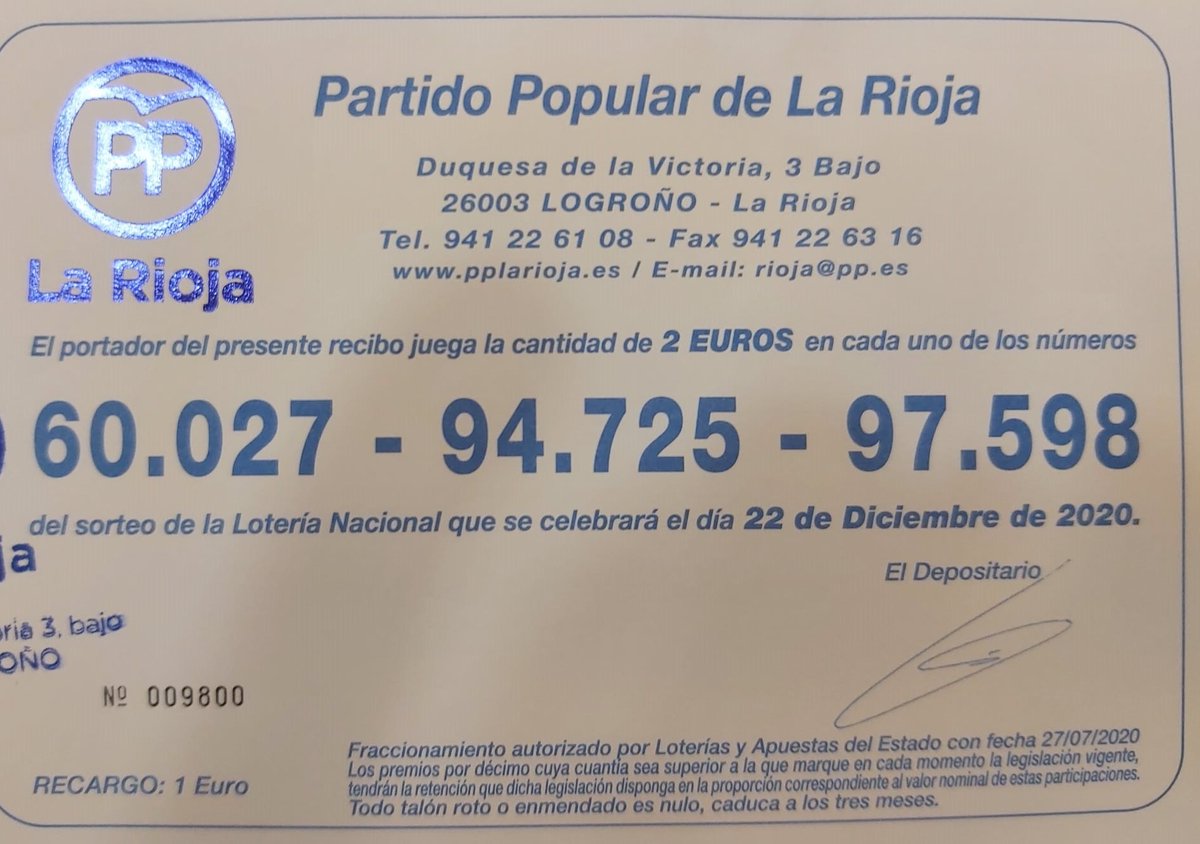 LaRiojaPP's tweet photo. 🍀| ¡Últimos días para comprar lotería en nuestra Sede Regional!
☑️ 6⃣0⃣0⃣2⃣7⃣
☑️ 9⃣4⃣7⃣2⃣5⃣
☑️ 9⃣7⃣5⃣9⃣8⃣
¡No te quedes sin tus participaciones! #LoteríaNavidad #CompartirComoSiempre #CompartirComoNunca https://t.co/Qt7hPKL58u