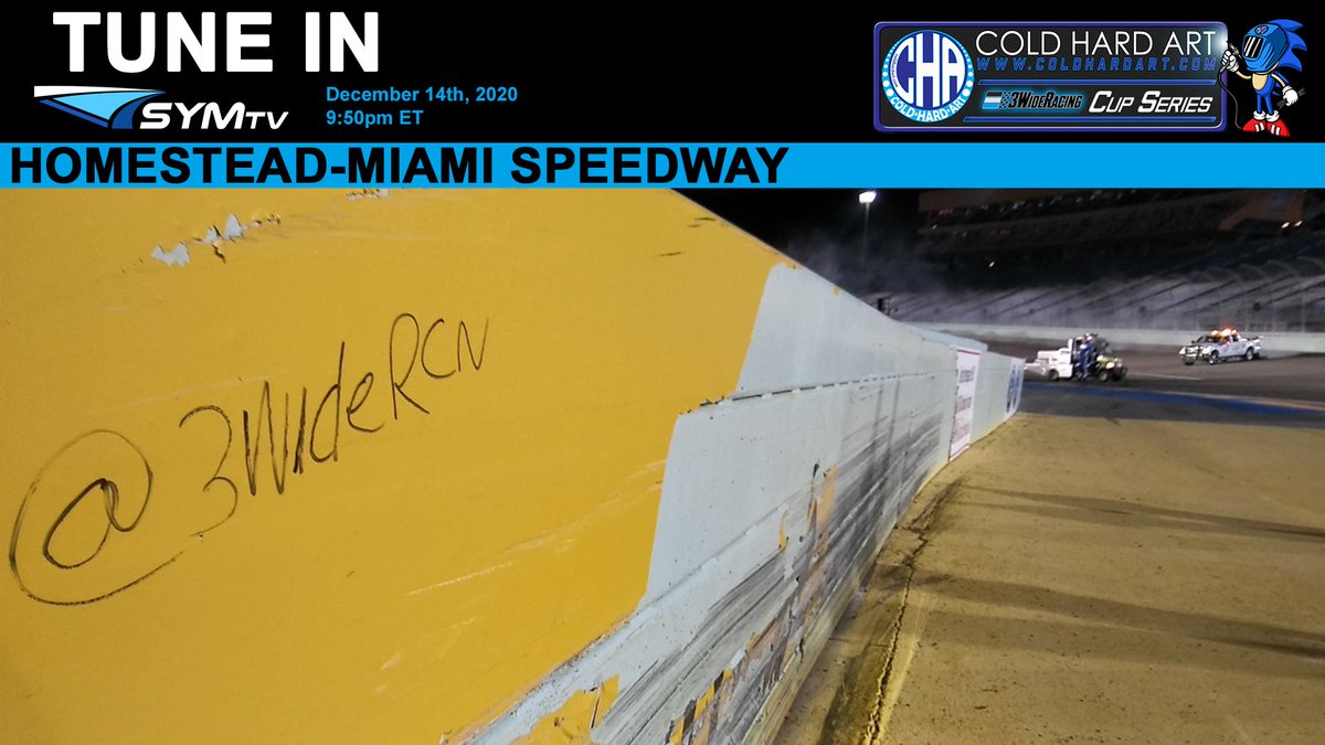 Another 3Wide @Cold_Hard_Art Cup Series Champion will be crowned tonight at Homestead! Tune in with us at 9:50pm ET for the green flag! #DropTheHammer #DecadeOf3Wide #3WidePlayoffs