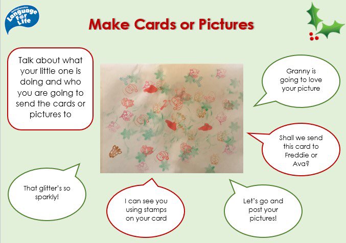 NottsLang4Life's tweet photo. This festive period we’re sharing ideas to get your little ones chatting. Try making cards or pictures to send to family and friends. Talk about what your little one is doing #GetChattingthisChristmas #languageforlife https://t.co/m2Va3tzYqS