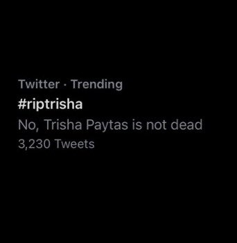 bruhzah's tweet photo. PLEASEE they really gave us back our trending page for two seconds until we pulled #riptrisha and they were DONEEE LMFAOO https://t.co/Is8SxeiOgQ