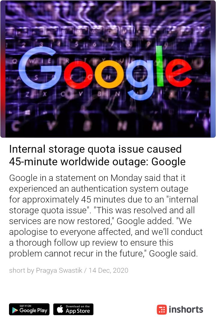 DivyVasavada's tweet photo. What is left for #2020 now? #Google also has storage issues. ๐
๐
#googleoutage #YouTubeDOWN
Bdw everything's normal now.
#googleisback #YoutubeBACK https://t.co/nMaSwWAAyr