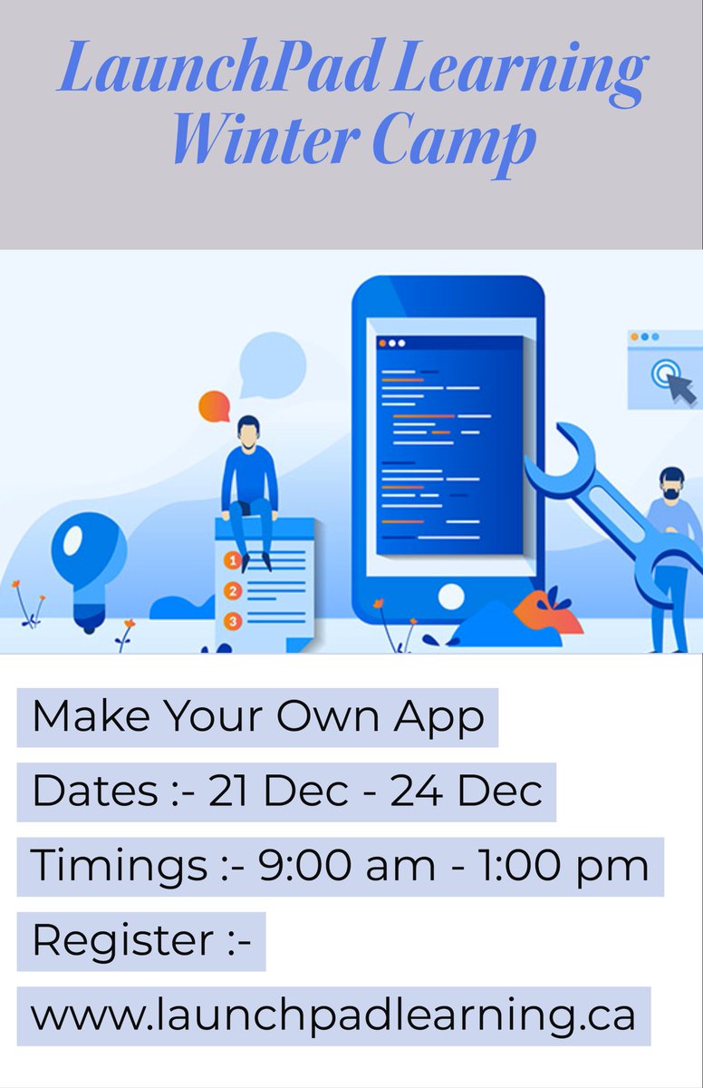 Want to spend some time over the winter learning to make cool things ? Launchpad Learning has got you covered, we are offering virtual camps all winter long.

Register at
launchpadlearning.ca
.
.
#onlinekidsclasses #CodingForKids #calgaryalberta #WinterCamp #onlinecoding