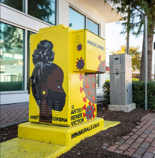 HouPublicWorks's tweet image. #MondayMotivation is doing our part to stop the spread of Coronavirus!😷 You can check out the newest #HouMiniMural by @artistreneevictor along San Jacinto &amp;amp; Gray #MaskUpHou #NotTodayCorona #MiniMuralMonday