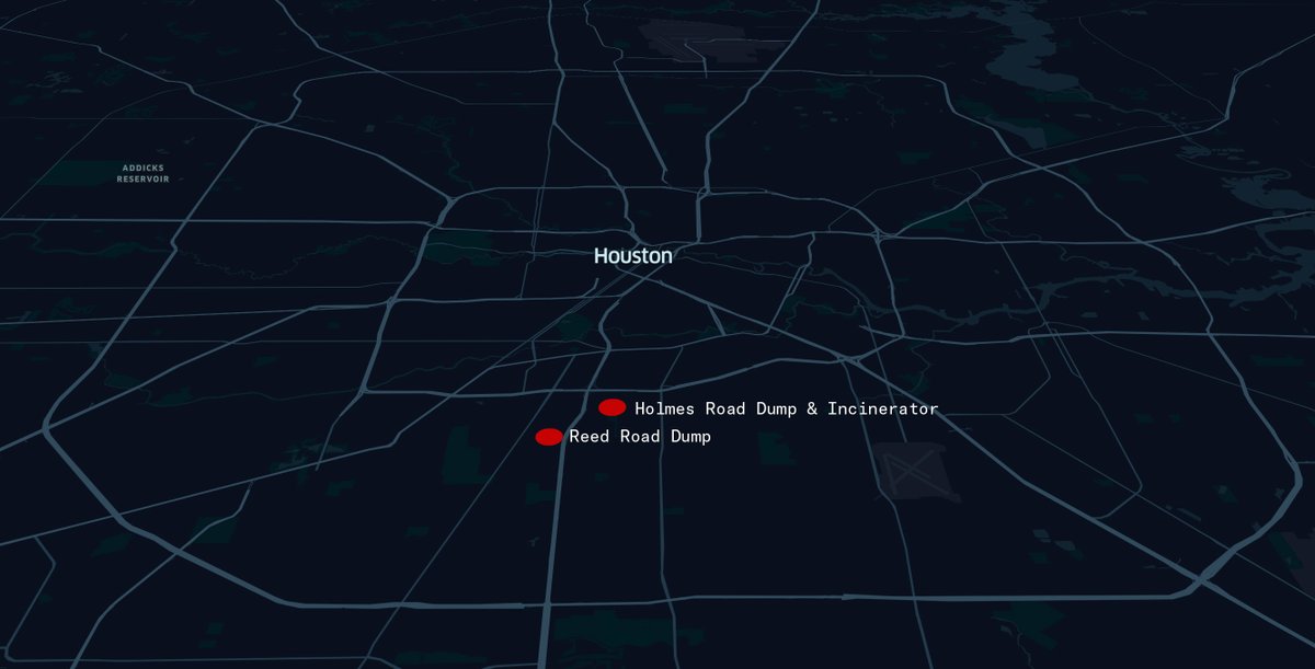 Houston was redlined in the 1930s. The Holmes Road dump opened in Sunnyside in 1937. The first streets the city paved led to it. The Reed Road dump came in 1964 — and an incinerator added in 1967 at Holmes Road to burn 800 tons of garbage a day.