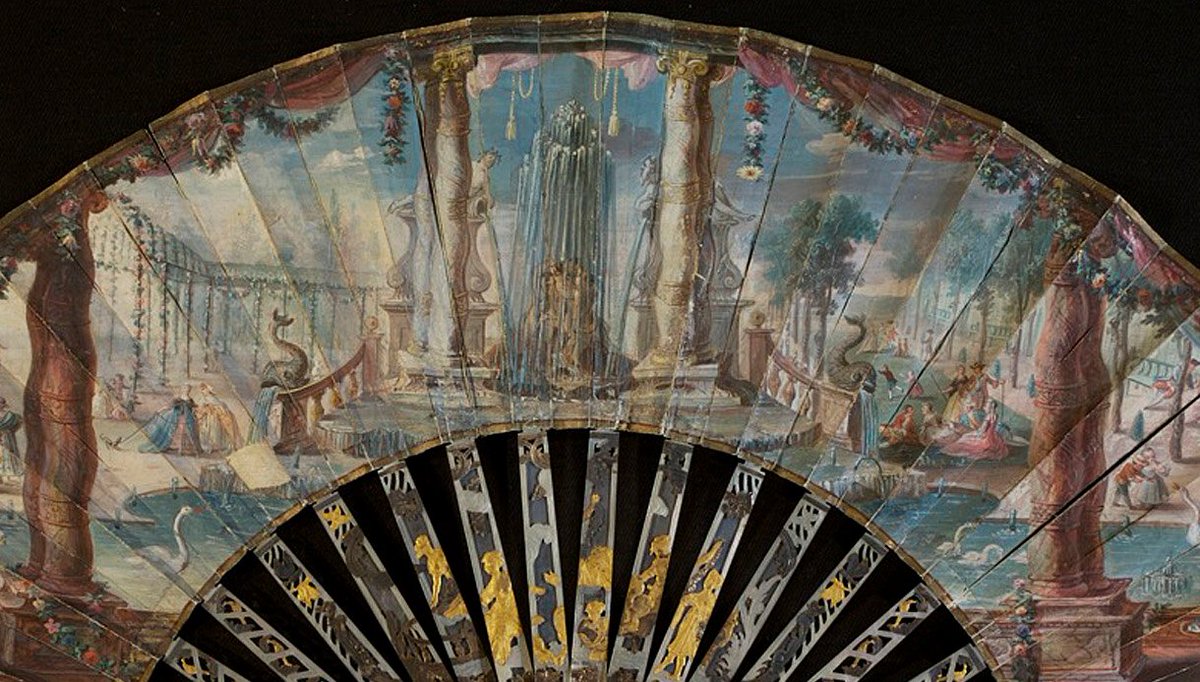 A beautiful Georgian fan, decorated with a pleasure garden.  Just the kind of scene you might find in Bridgerton, the new Regency drama from Netflix. #filmedinBath #Bridgerton #BridgertonIsComing  bathintime.co.uk/fan-view-of-a-…