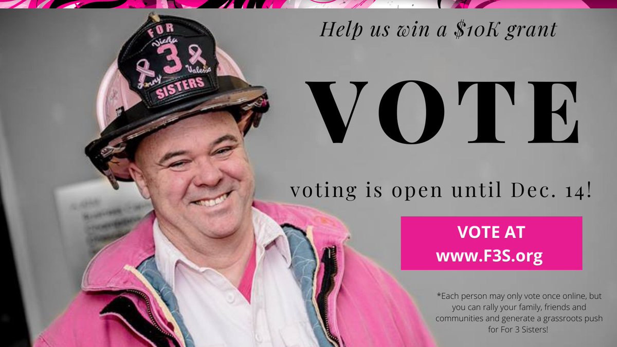 For3Sisters's tweet photo. We need your help! We've slipped into 2nd place 😳. Please vote for For 3 Sisters &amp; help us win a $10K grant. Voting ends tonight at 7pm. It only takes 30 secs! https://t.co/qJXd1v3Qe2  #breastcancer #charity https://t.co/s8lf1s1e8W
