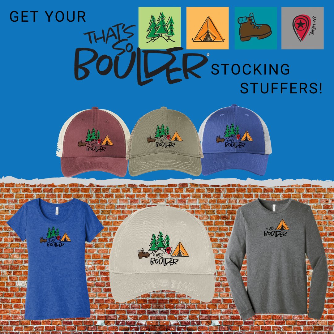 ThatIsSoBoulder's tweet photo. Looking for some unique stocking stuffers this year? 🤔

Try some That's So Boulder gear! 🤩

We have a huge collection of hats, shirts, mugs and MORE! You'll be able to find something for everyone on your list. 🎁

Shop now: https://t.co/XVajK2yQWl https://t.co/ztDatfpqoE