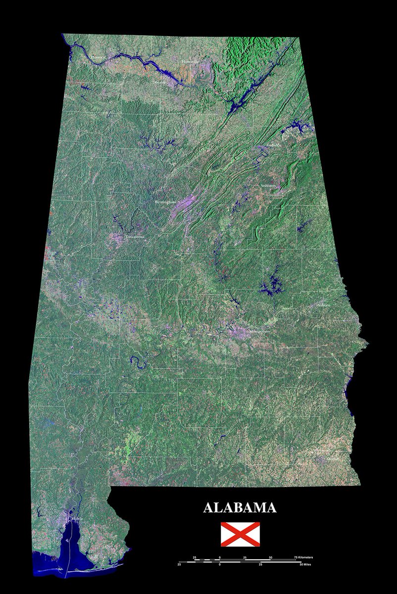 USGSLandsat's tweet photo. Happy #StatehoodDay, Alabama! #YellowhammerState
Download free Landsat state mosaics https://t.co/NPrx4kGcE2 or Landsat data from EarthExplorer https://t.co/jhwXB3ezjr
#Landsat #Alabama #Montgomery #StateMosaic @NASA_Landsat https://t.co/kduAJicojV