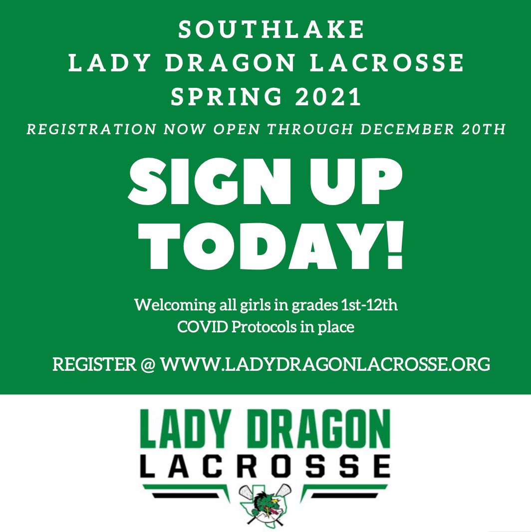 LadyDragon_Lax's tweet photo. 📢FINAL DAYS OF Spring 2021 Registration OPEN until 12/20!!‼️(Late fees apply after 12/20)We are so excited for the Spring Season and to be back on the field together for some FUN and LAX!!🤠COVID Protocols in place!😷Register today@ https://t.co/UhctPzm72j !Go Dragons!!💚🐉🥍 https://t.co/weFiisjAml
