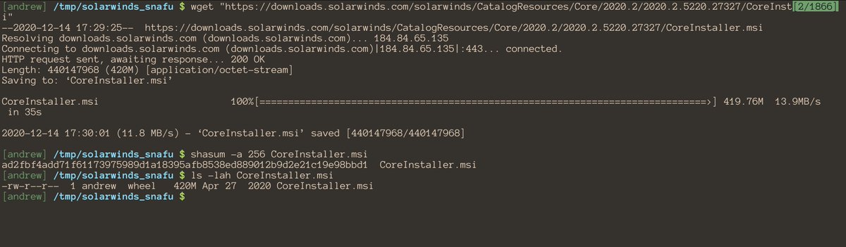 Andrew___Morris's tweet photo. Hmm not to be a wet blanket or anything but I literally just downloaded the infected installer from the Solarwinds website and extracted the installer/various CABs and found that the backdoor'd DLL is definitely still contained in the installer on the website literally right now https://t.co/4ijMJr54WK