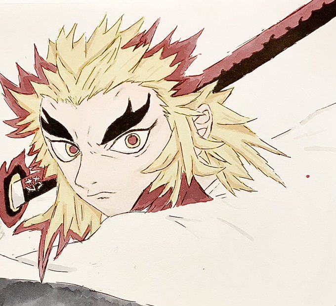 温泉まんじゅうさんがTwitterに投稿した煉獄杏寿郎(鬼滅の刃)のイラスト。