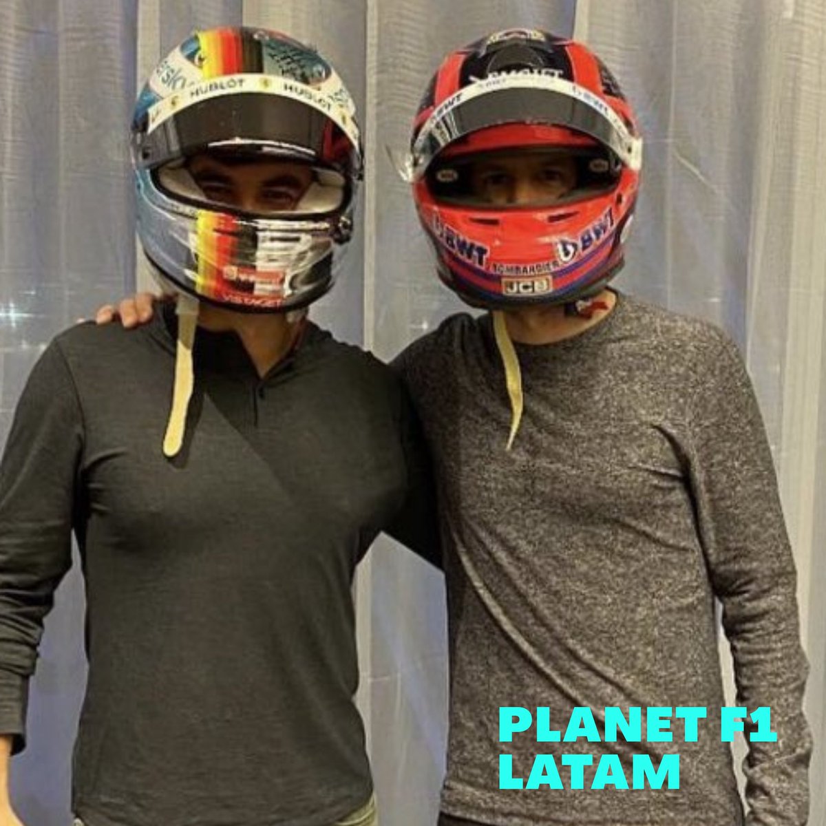 LatamPlanet's tweet photo. Checo intercambia cascos con dos buenos compañeros de pista @lance_stroll y vettel.
@F1 @RacingPointF1
#checogivesyouwing #ChecoPerez #ChecoToRedBull https://t.co/NUFiMQBd1p
