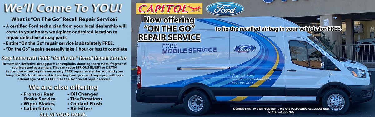 CapitolFordSant's tweet photo. There's no need for you to leave the comfort of your home to have your vehicle serviced. Let us come to you with our "On The Go" Repair Service! 
Learn more and schedule your appointment here ➡️ https://t.co/tNAWeXuCil https://t.co/u7NViCVrxh