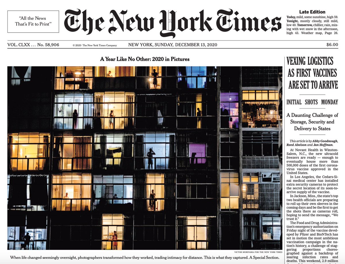 Capa do NY Times de domingo foi a belíssima foto do isolamento social no Edifício Copan, em São Paulo. O fotógrafo @victormoriyama capturou com muita sensibilidade a solidão que é um dos marcos desta pandemia, no mundo todo.