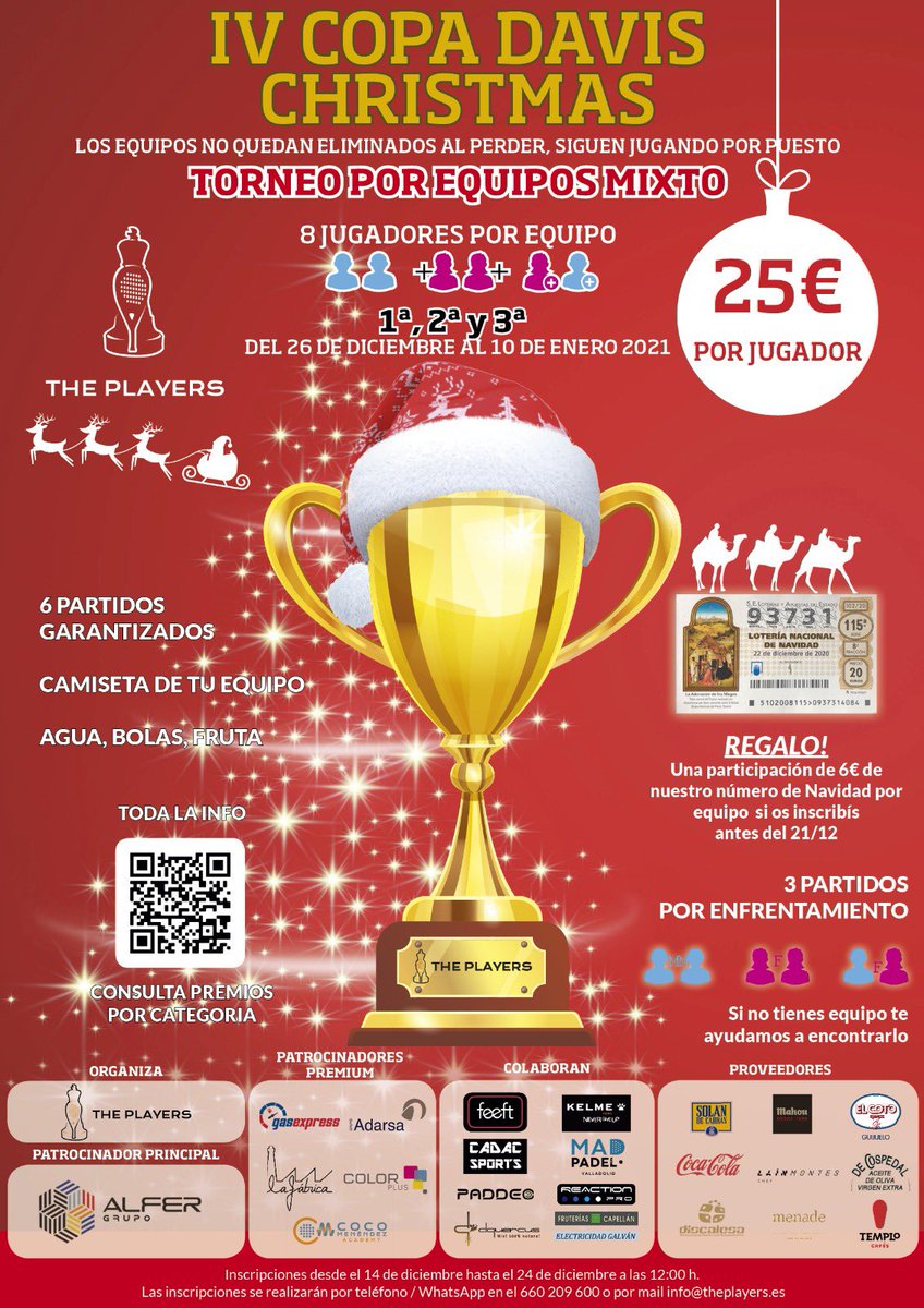 IV Copa Davis Christmas - del 26 de diciembre al 10 de enero 

Toda la info: theplayers.es/copa-davis-chr…