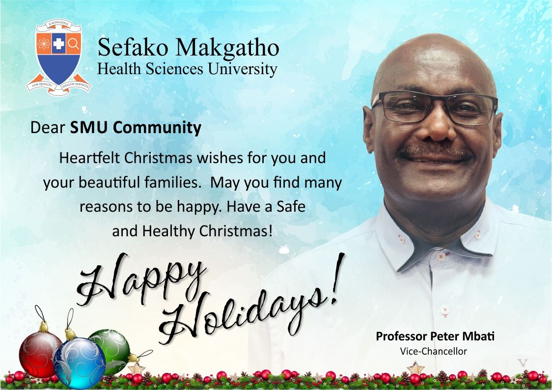 SMU_SA's tweet photo. SMU Vice-Chancellor Prof Peter Mbati's Festive Season Message. #WeAreSMU. https://t.co/zcTXLxxlVi