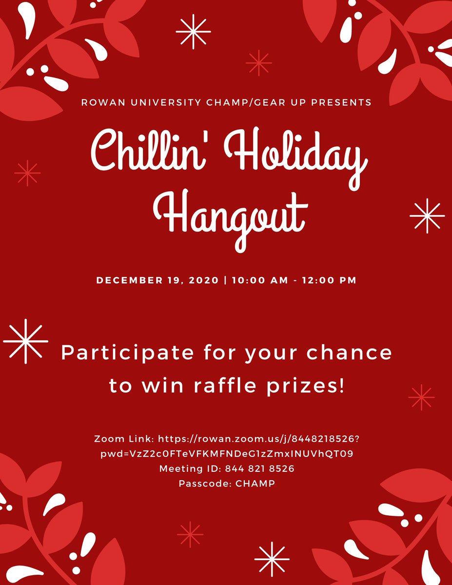 RowanCHAMP's tweet photo. Good afternoon, CHAMP! Please see attached flyers for updates surrounding out holiday party! https://t.co/qO3zagaXg1